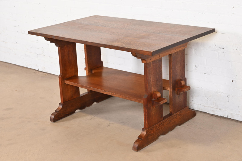Gustav Stickley Mission Oak Arts & Crafts Trestle Library Table or Writing Desk