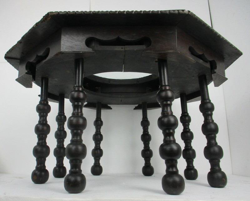 Antique table Wood Iron Kettle Leather English Style Bobbin Legs Unique WOW gallery