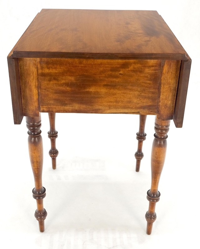 Antique c1900s Fine Turned Leg Brass Pull Flame Mahogany Drop Leafs Side Table gallery