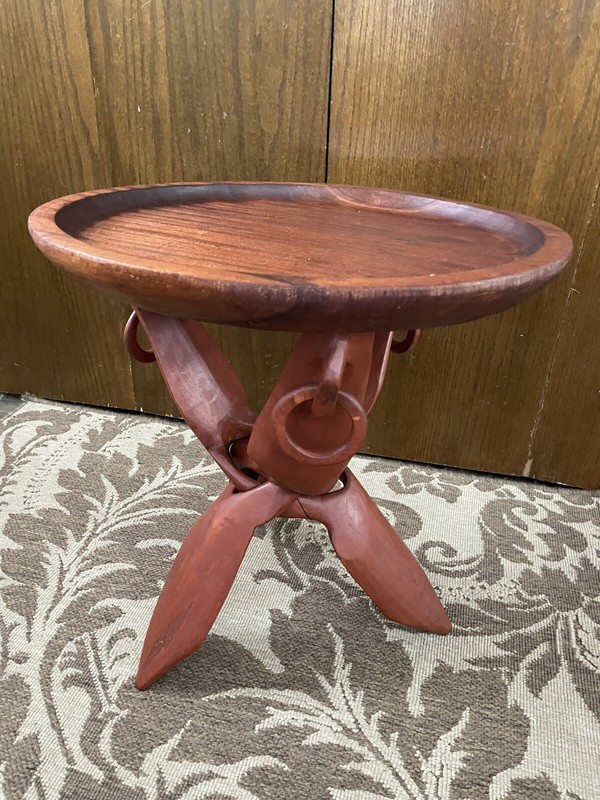 African Folding Side Table Hand Carved Tripod Mid Century READ DESC.