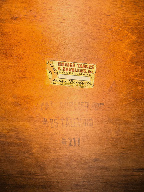 Vintage Bridge Table by Bridge Tables & Novelties, Inc. Lowell, Mass. gallery