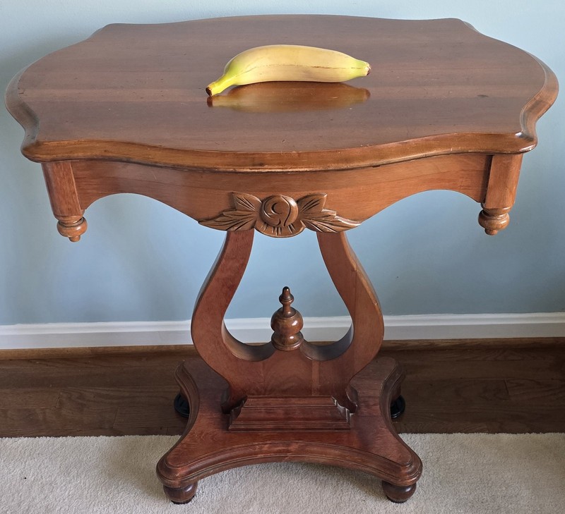Mid Century Cherry Lyre Base End Table / Side Table 28"×20"×29"h Antique VTG gallery