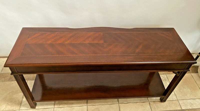 Vintage Bassett Sofa Console Table Drawer Bottom shelf Chinese Chippendale gallery