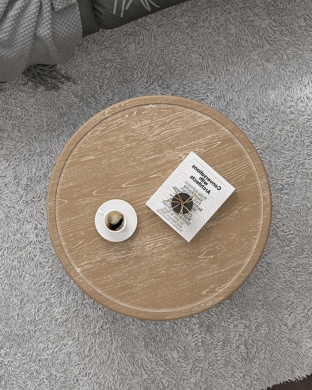 VONLUCE 30'' Farmhouse Round Coffee Table, Beige - Used gallery