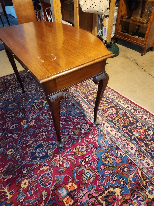 Matched PAIR (2) Solid Mahogany Queen Anne Style End Tables with Leaf for Dining gallery
