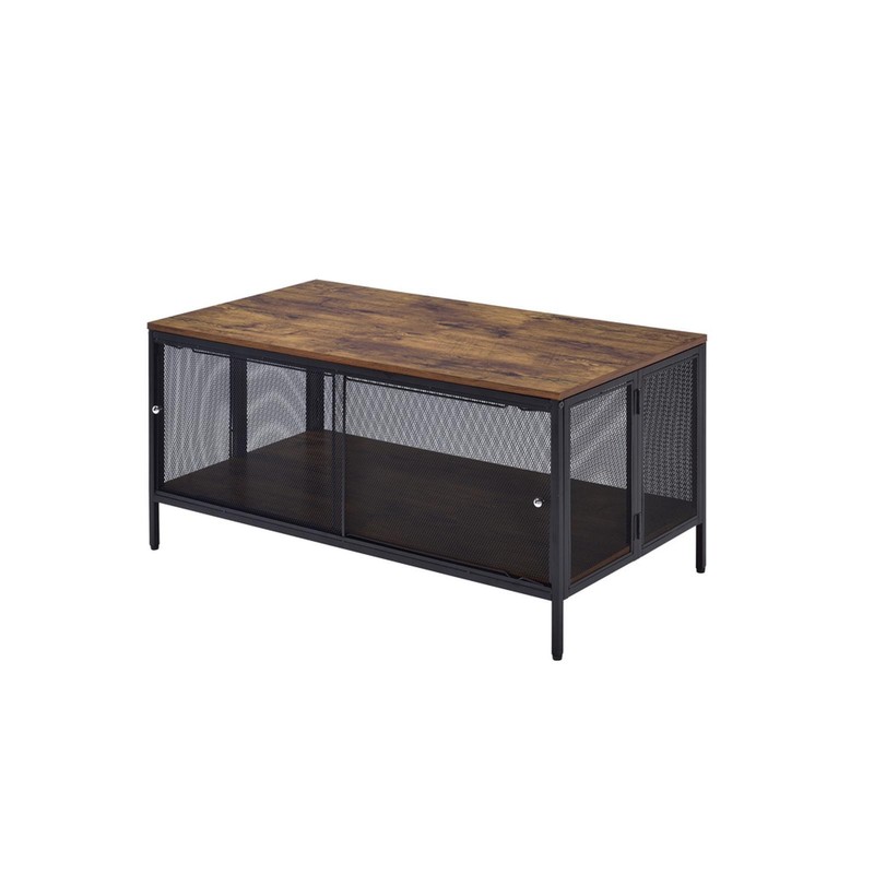 Winam Modern Industrial Coffee Table – Oak Veneer Top, Black Frame, Sliding