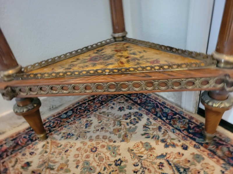 Italy Brass Mount Corner Table Planter Stand Ornate Hand Painted Gallery Wood! gallery