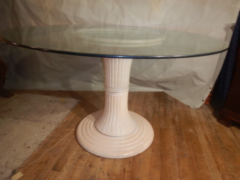 Italian Glass Top Table Beech wood Dining shabby white wash Beachy Boho gallery