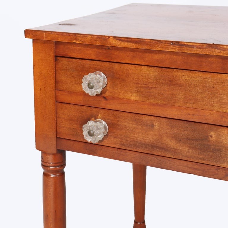Antique Sheraton Cherry 2-Drawer Stand With Sandwich Glass Knobs c1840 gallery