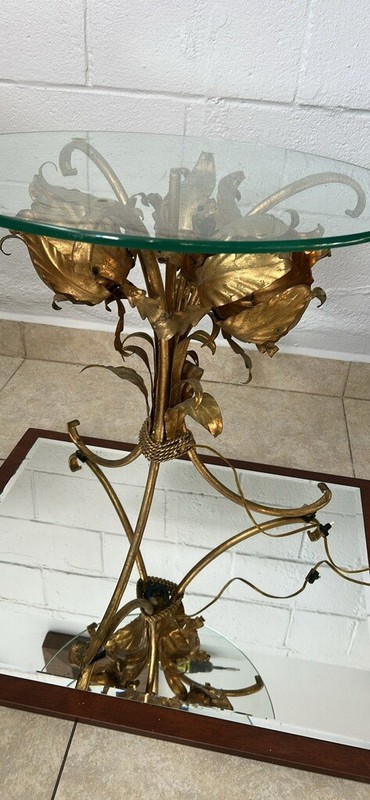 vintage hollywood Regency Coco Chanel glass side table