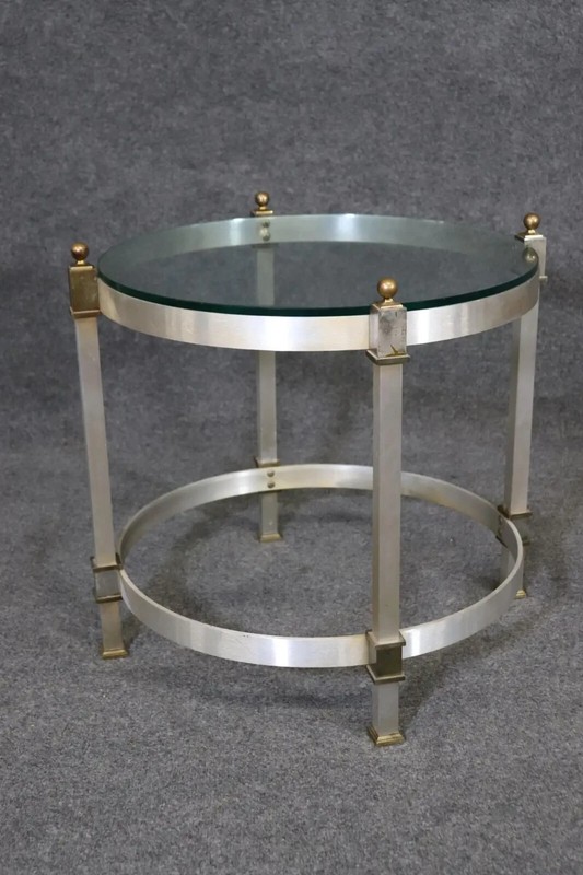 Brass and Steel Glass Top Maison Jansen Style Directoire End Table, circa 1960 gallery
