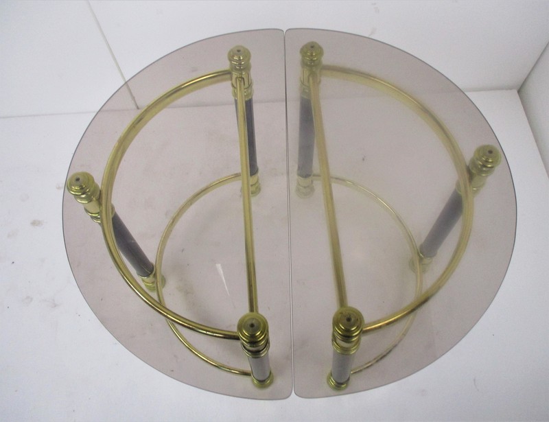 Two Side Coffee Wine End Tables Chrome Smoked Glass 80s Half Moon Vintage gallery