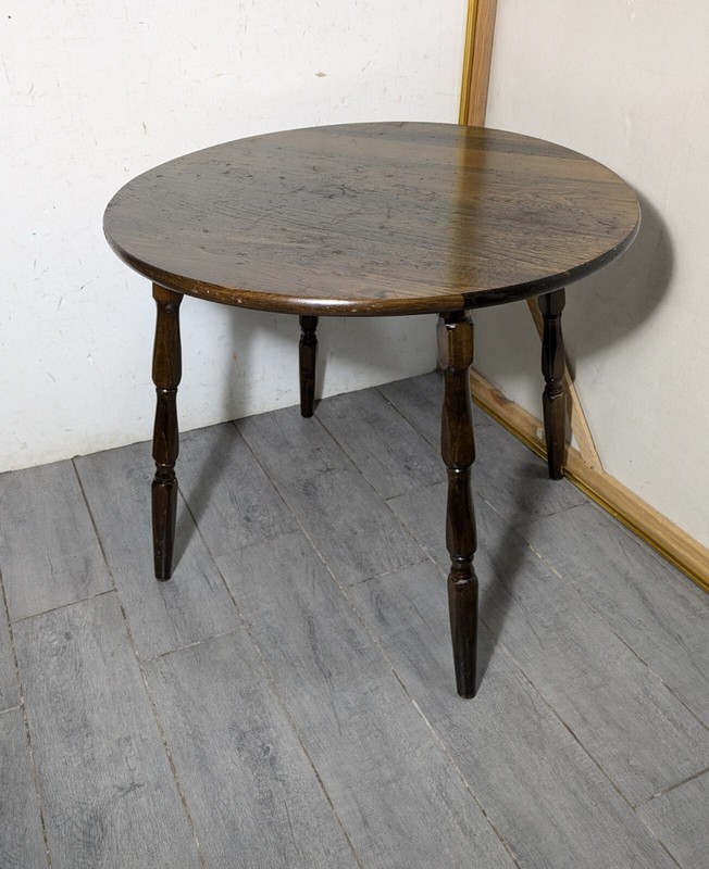 Vintage Rustic Farmhouse Country Colonial Round Oak Wood Side Table R24 gallery