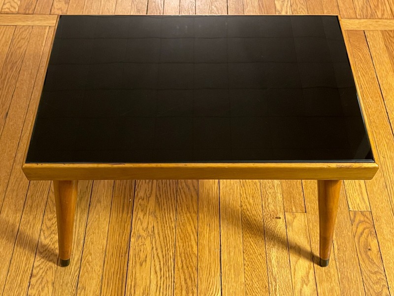 Mid-Century Modern Danish Czechoslovakian Coffee End Table Opaxite Glass Top