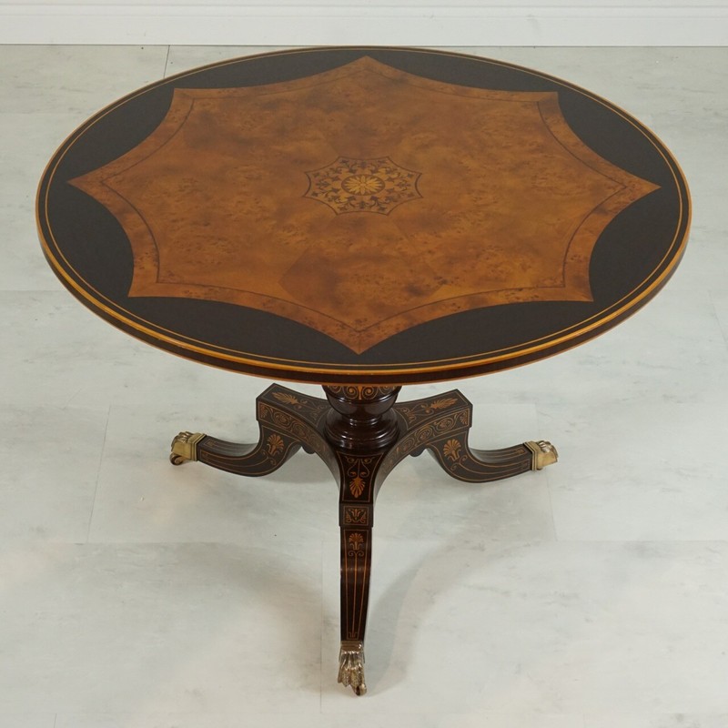 NO TARIFFS! 4′ traditional ornate round mahogany Centre Table with inlay