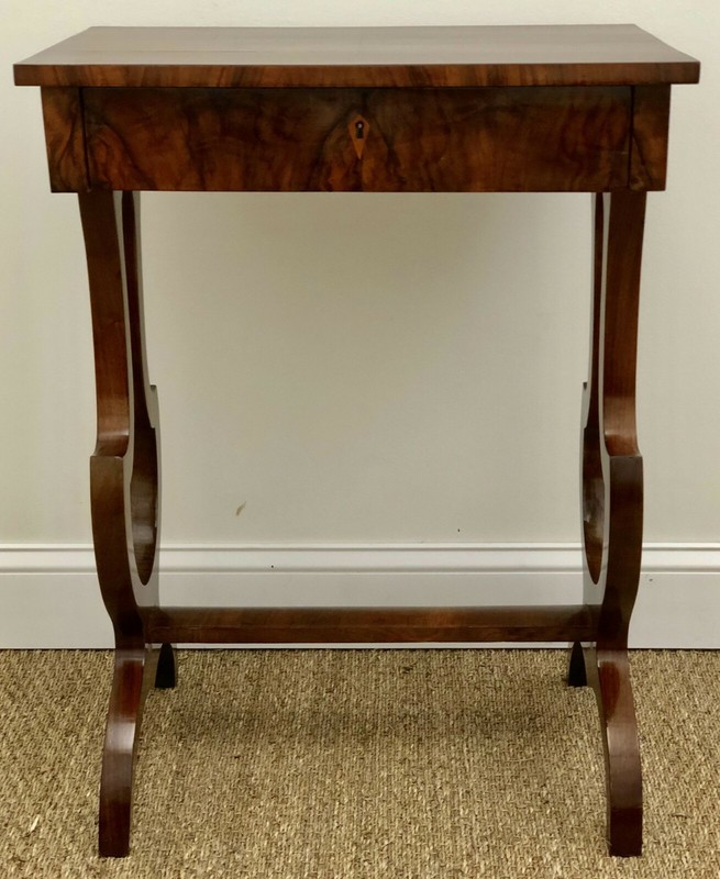 Antique Early 19th c. Austrian Beidermeier Sewing / Work Table w/ Walnut Veneers gallery