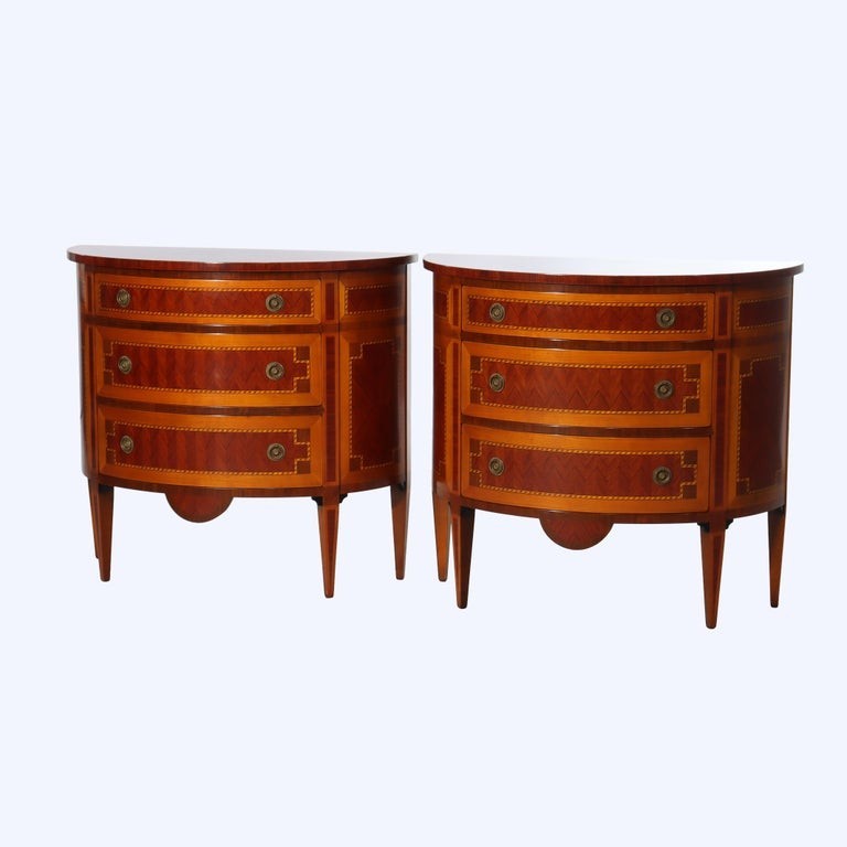 Pair Italian Hepplewhite Style Satinwood & Rosewood Inlaid Demilune Consoles gallery