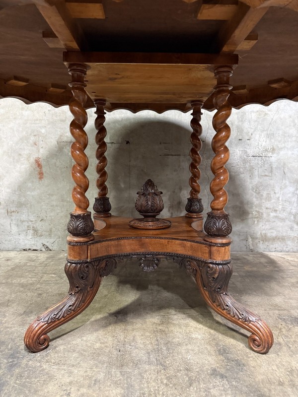 Antique Renaissance Revival Oval Center Hall Table Barley Twist gallery