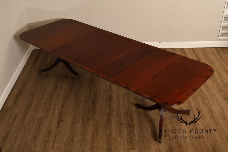 Regency Style Banded Mahogany Double Pedestal Dining Table With 2 Leaves gallery