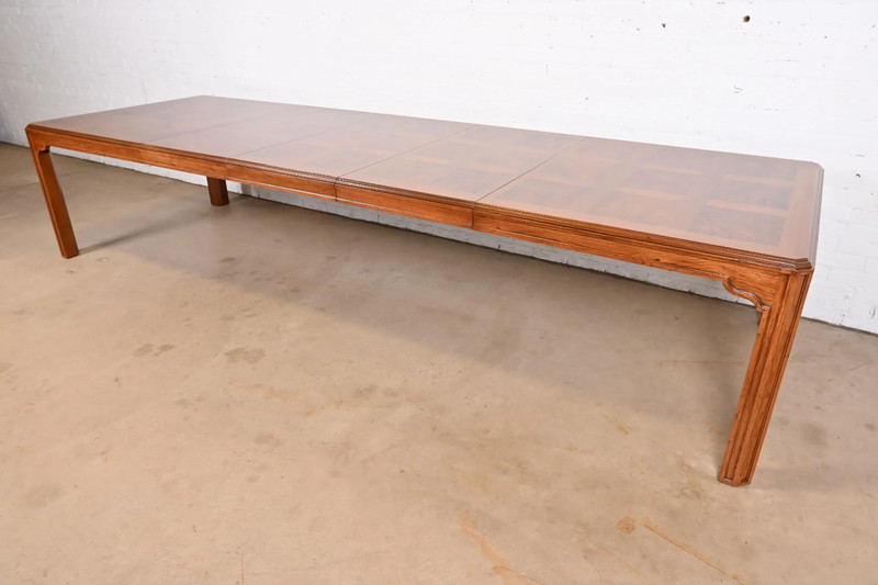 Drexel Heritage Mid-Century Hollywood Regency Oak and Burl Wood Dining Table