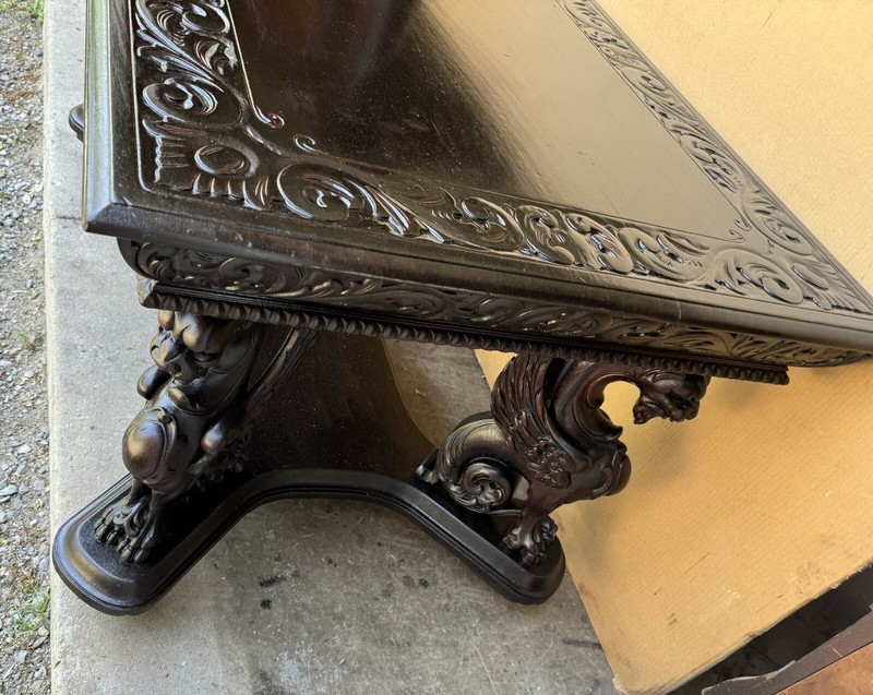 R. J. HORNER CARVED WINGED GRIFFIN LIBRARY TABLE gallery