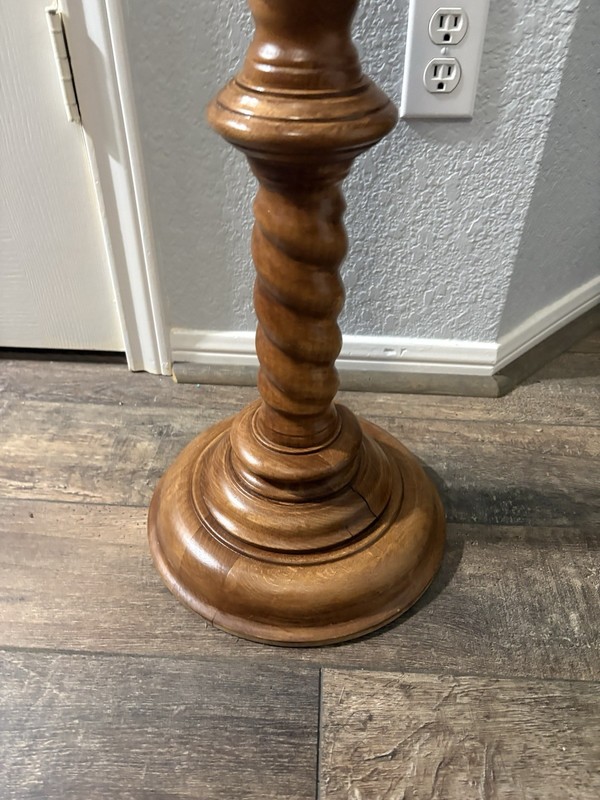 Vintage Large Hand Carved Wood Barley Twist Side Display Pedestal Plant Stand gallery