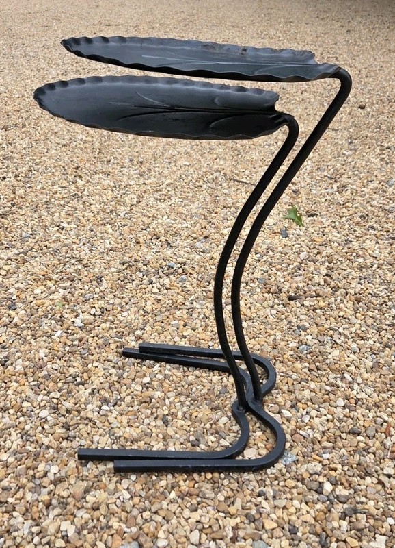 2 Salterini Wrought Iron Leaf Lily Pad Outdoor Patio Nest Side End Table Vtg Mcm gallery