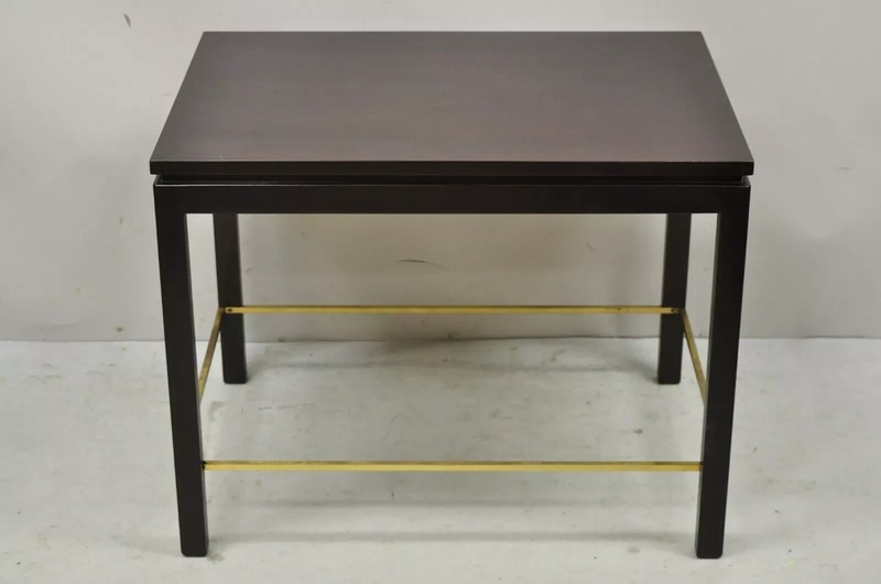 Edward Wormley for Dunbar Mahogany Mid Century Modern Brass Stretcher Side Table gallery