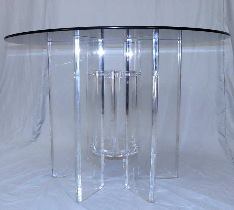 Heavy Massive Lucite Base Round Bronze Smoked Glass Top Dining Conference Table gallery