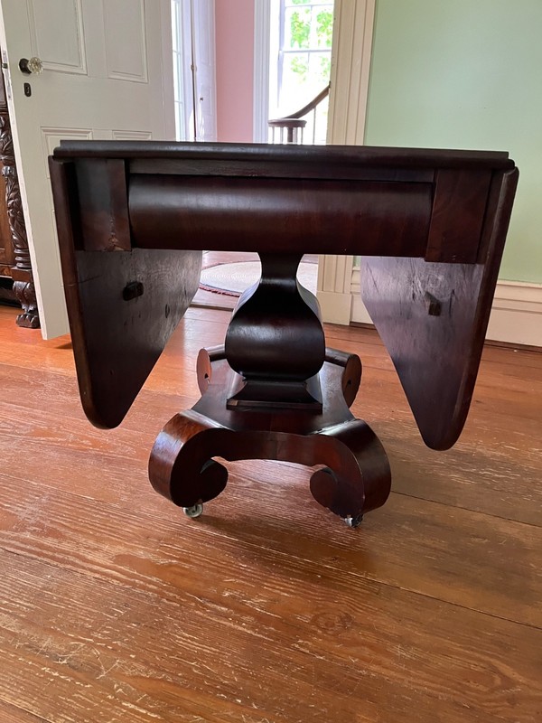 Antique 1825-1850 American Empire Drop Leaf Table w/ 2 Drawer