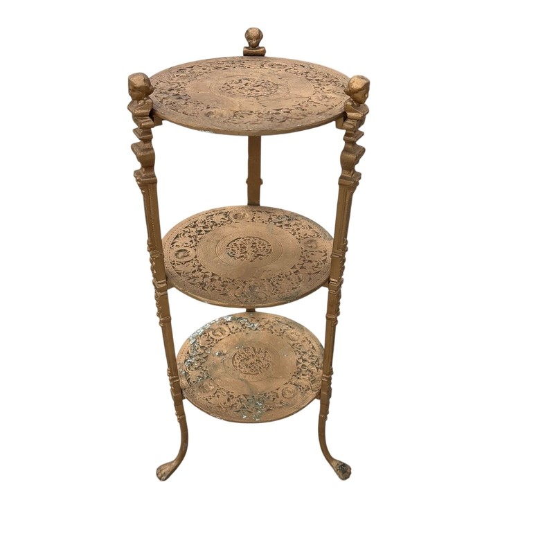 Vtg Ornate 3 Tier Gold Tone Cherub Claw Foot Table Plant Stand Victorian 29”