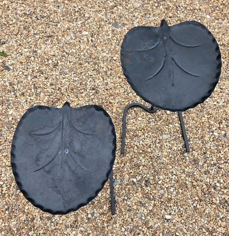 2 Salterini Wrought Iron Leaf Lily Pad Outdoor Patio Nest Side End Table Vtg Mcm gallery