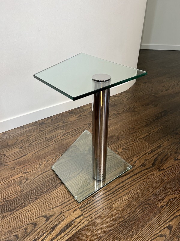 Mid Century Modern Chrome & Glass Side Table, Pace Collection