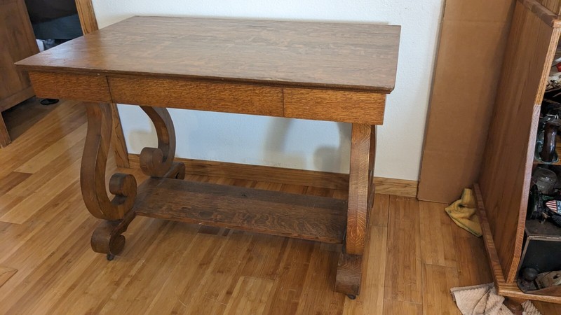 Antique Tiger Oak Desk/Table Library One drawer Bottom Shelf 42x26x31 gallery