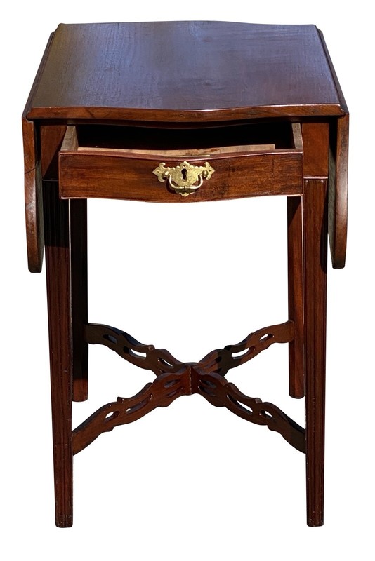 ANTIQUE CHIPPENDALE MAHOGANY DROP LEAF PEMBROKE TABLE - PIERCED CARVED STRETCHER gallery