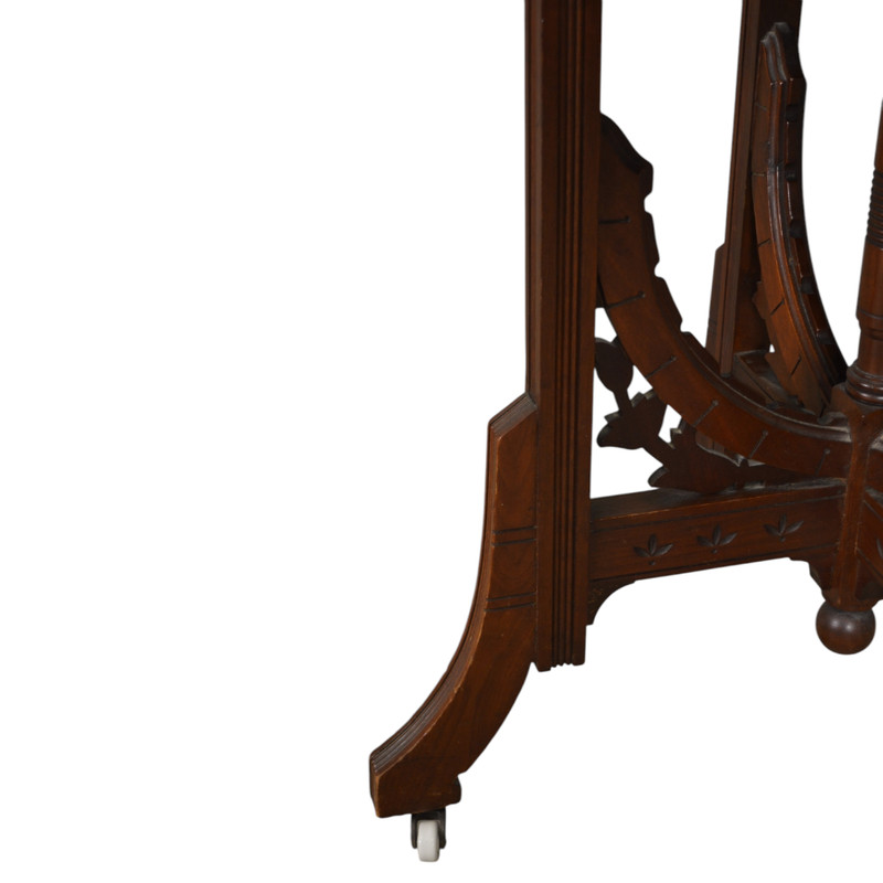 Antique Victorian Walnut Marble Top Parlor Table, Rose Quartz, Carved #22385 gallery