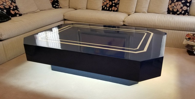 VINTAGE ENRIQUE GARCEL TESSELLATED BONE COFFEE TABLE w/ LIGHT FIXTURE ACCENT