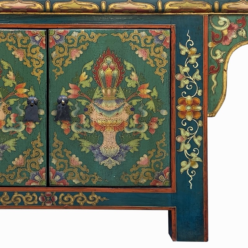 Chinese Tibetan Teal Green Blue Jewel Treasure Graphic TV Console Table cs7744 gallery