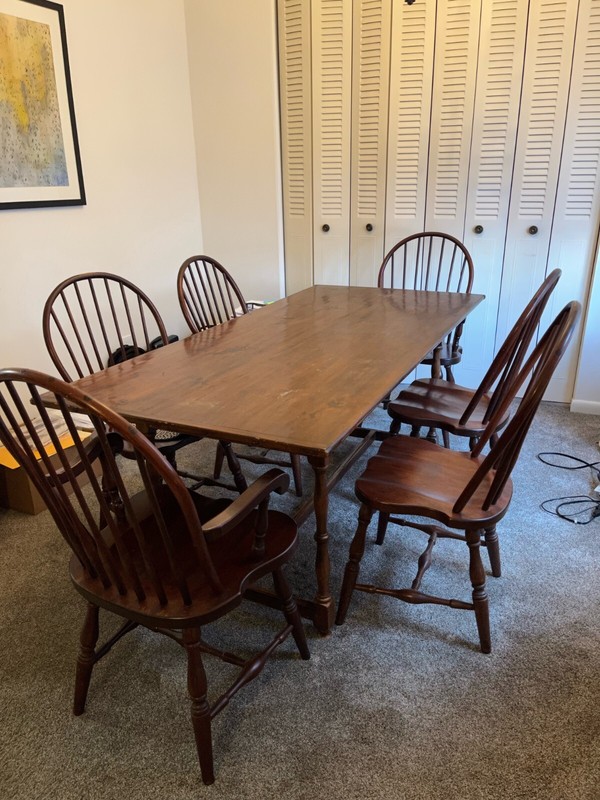 D.R. Dimes Cherry Dining Table and Seely Windsor Chair Dining Set : Vintage