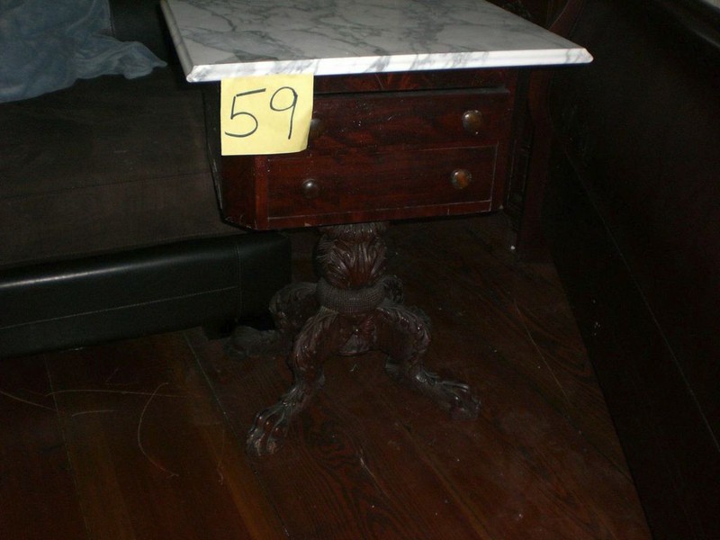 Empire Mahogany Table Marble Top 2 drawer Paw Feet 19th Century gallery