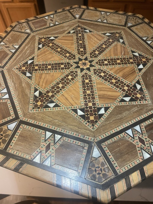 Syrian Mosaic Inlay Table Featuring Intricate Geometric Micro-inlay Design gallery