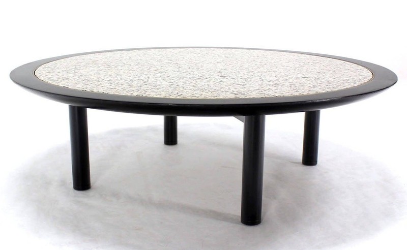 Mid Century Modern 48 Inches Round Granite Top Black Lacquer Coffee Table Baker gallery