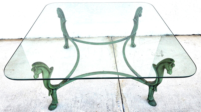 Horse Coffee Table Patinated Iron Hoof Footed Maison Jansen Style gallery
