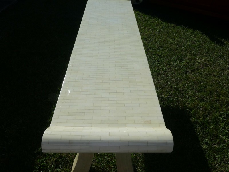 1970'S TESSELLATED BONE MING ALTAR TABLE WITH BRASS FITTINGS gallery