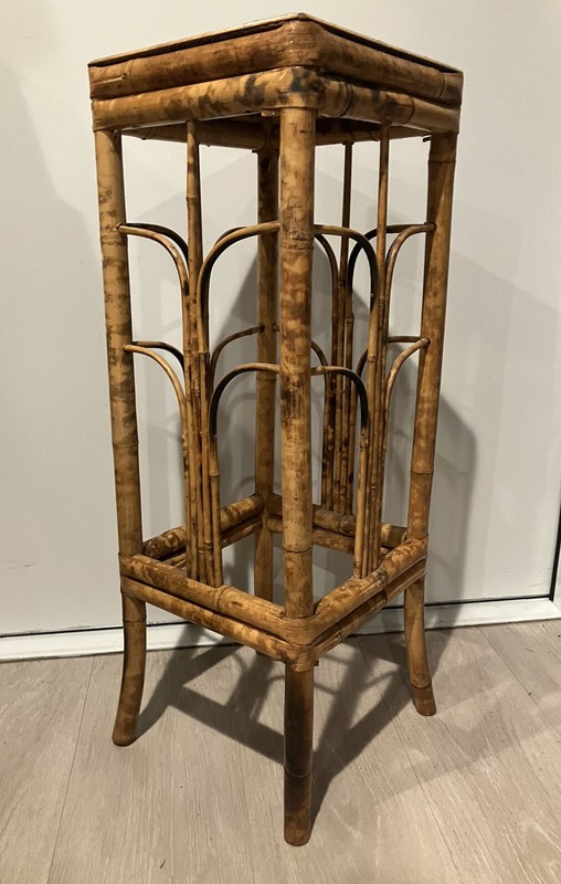 Vintage Bamboo Fluted Side Table Boho Style 28 Inch Tall Plant Stand End Table