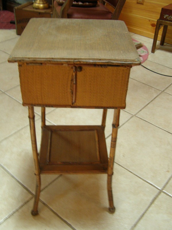 Vintage Victorian Chinese Bamboo Wicker Rattan Stand End Table Sewing Box gallery