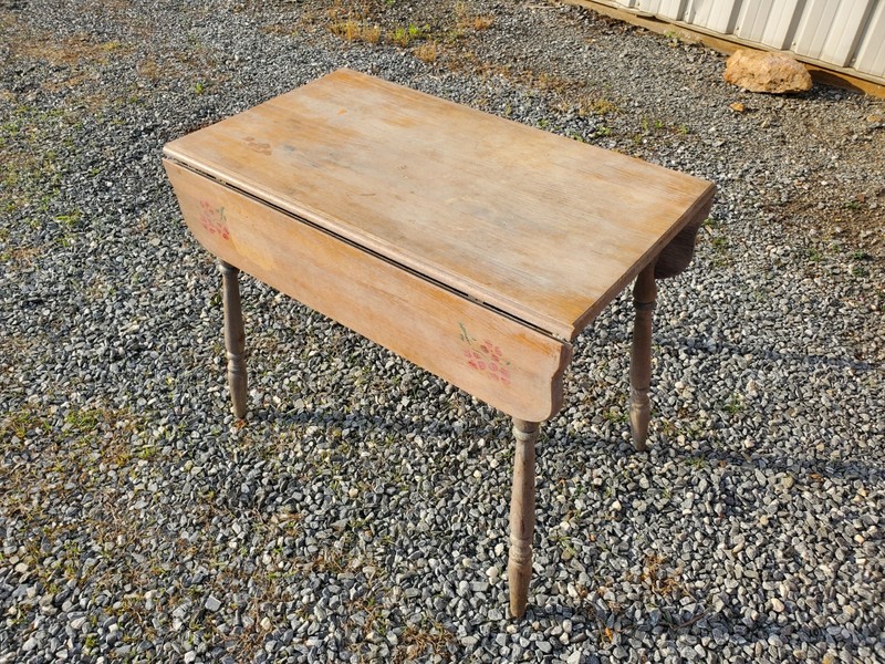 1930s Antique Drop Leaf Kitchen Table Solid Wood Gray Washed 36" x 36" gallery