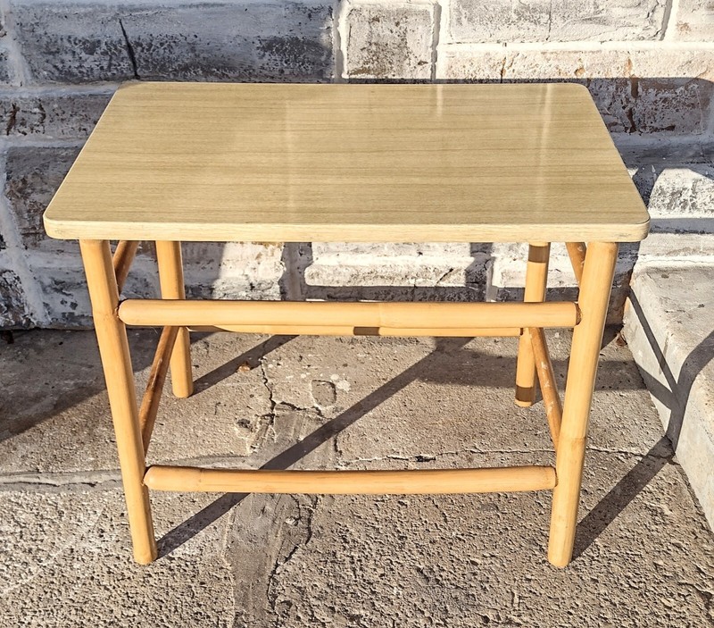 Vintage Mid Century MCM Beachy Bamboo BOHO Formica Side Accent Table gallery