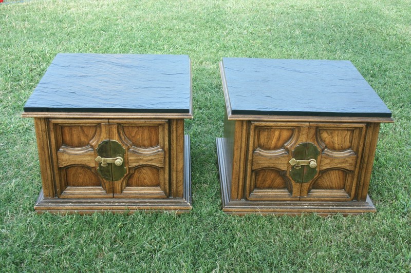 Vtg 80's Side Tables Slate Top Walnut ? Gordon's Inc Furniture Spanish Revival 2