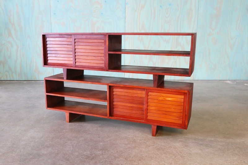 Studio made double sided Console Tables in Pine with Louvered doors -a Pair gallery